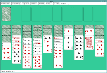 A game of Spider Solitaire in progress
