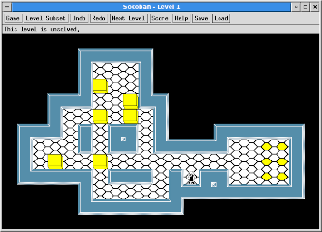 A screenshot of XSok running level 1 of the Sokoban levels