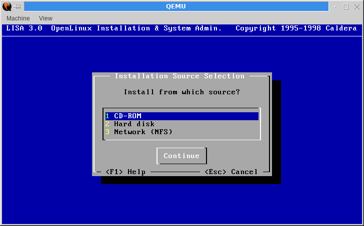 Selecting '1 CD-ROM' as install source